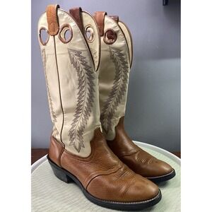 Texas Brand Mens Leather Western Cowboy Riding Boots Brown&Ivory Sz. 11 EE USA